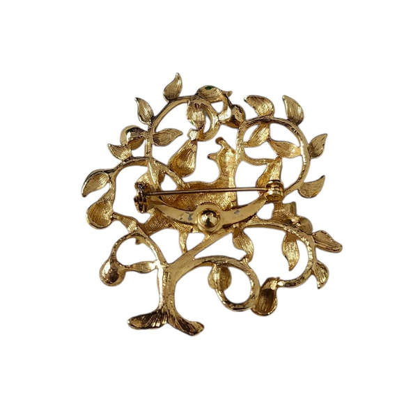 Vintage Brooch Pin Gold Red Bird Pear Tree - Picture 2 of 2